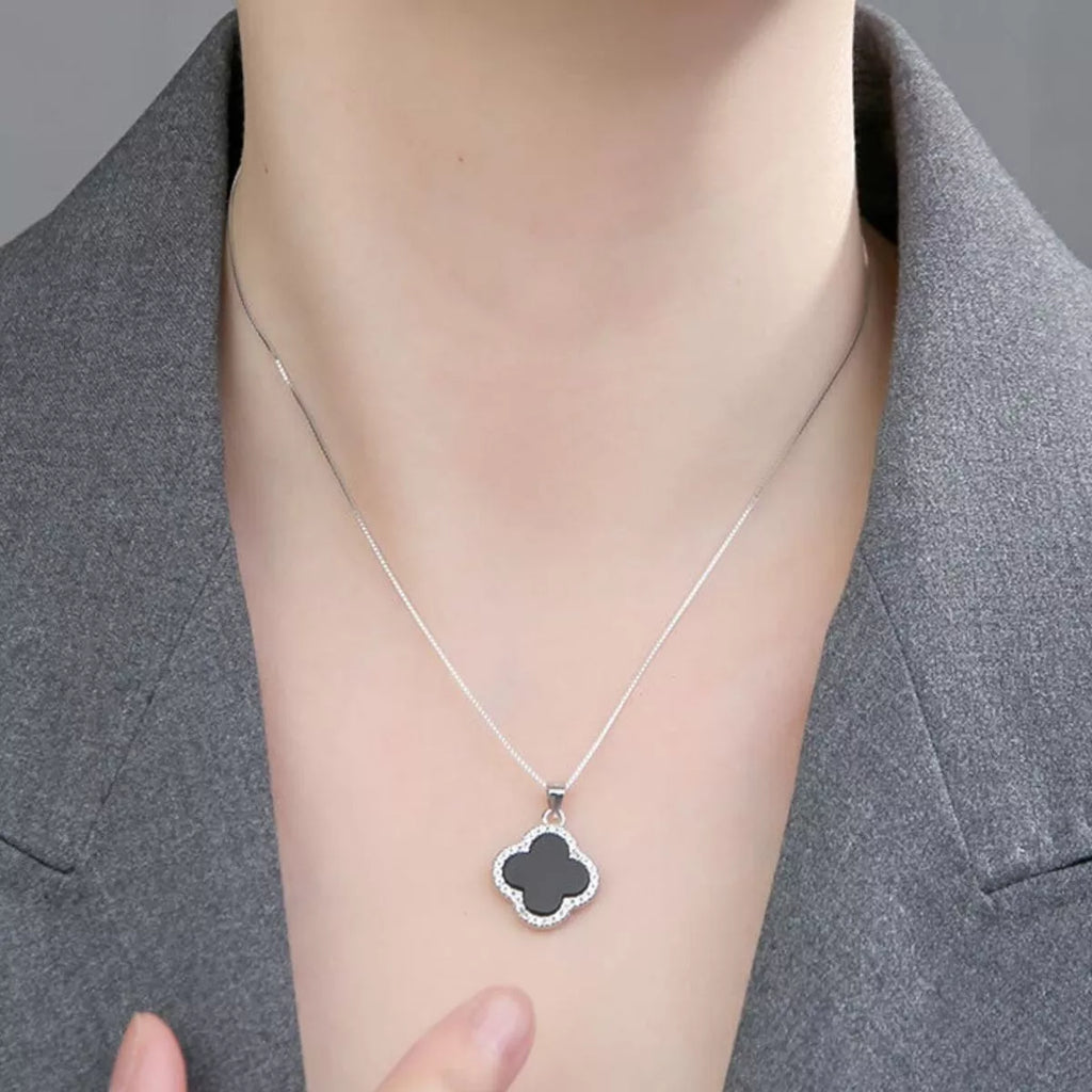 Sensa Moderna Agate 925 Sterling Silver Clover Pendant Necklace