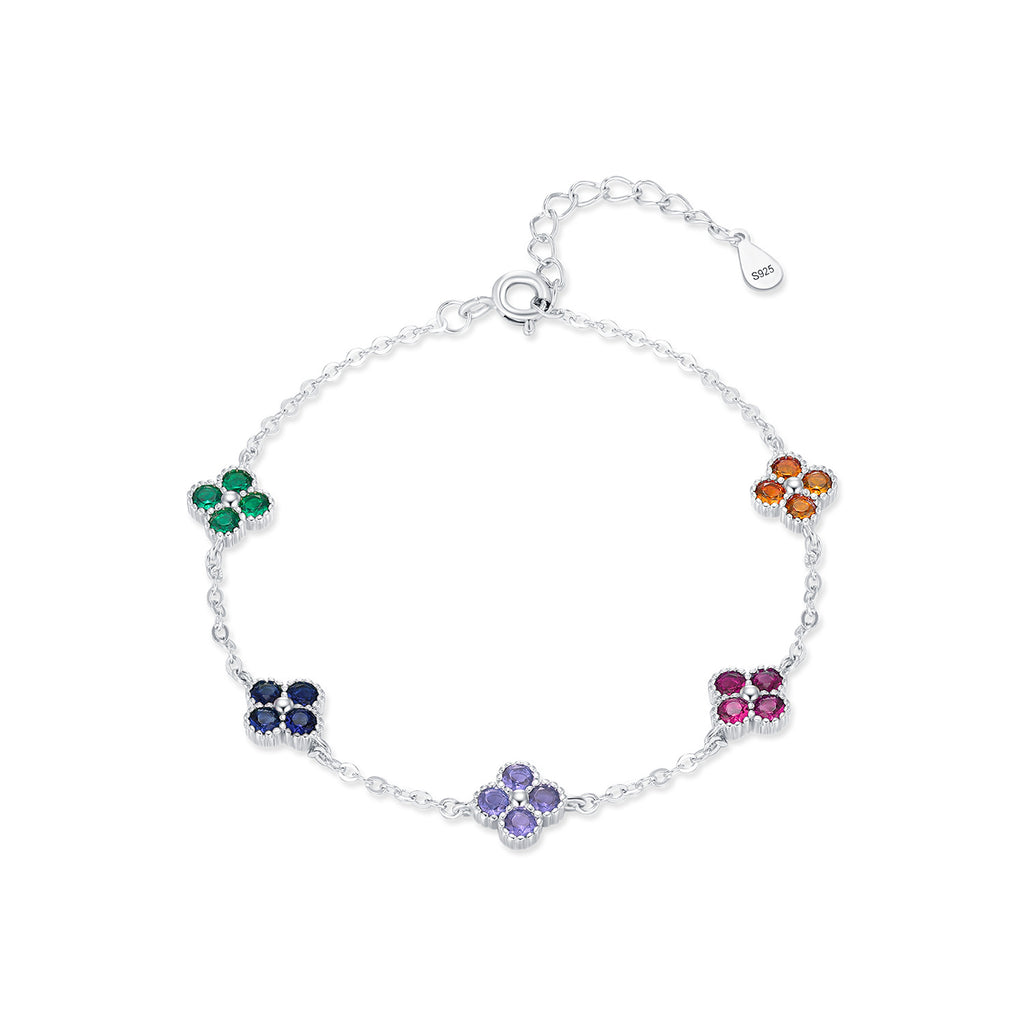 Lumina Splash Cubic Zirconia 925 Sterling Silver Clover Bracelet