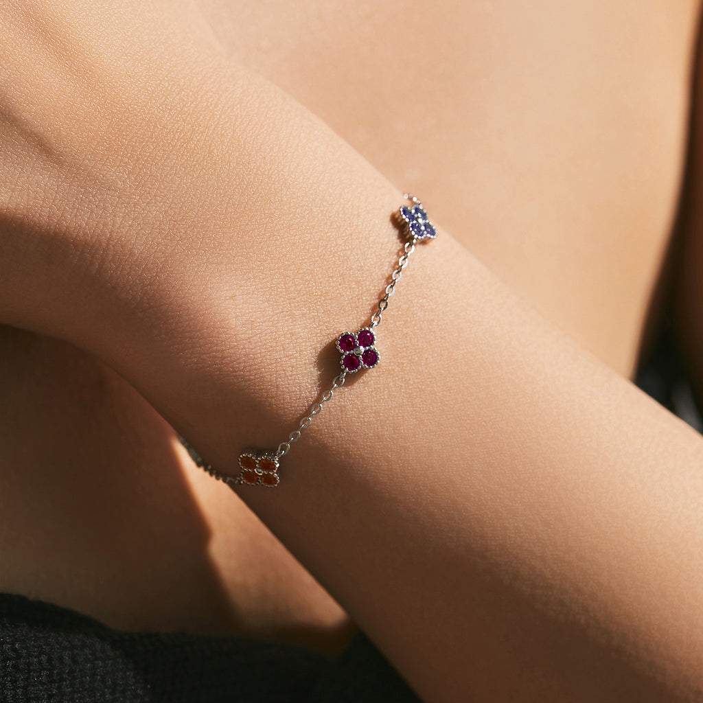 Lumina Splash Cubic Zirconia 925 Sterling Silver Clover Bracelet