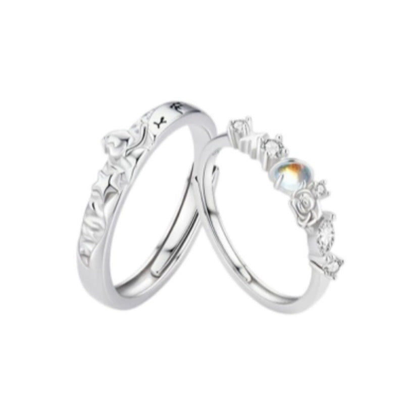 Lumina Sky Moonstone 925 Sterling Silver Adjustable Couple Rings