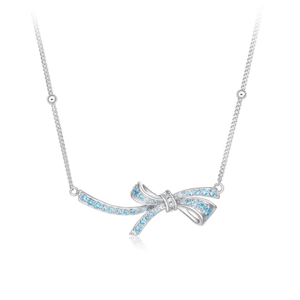 Lumina Sky Cubic Zirconia 925 Sterling Silver Bow Pendant Necklace