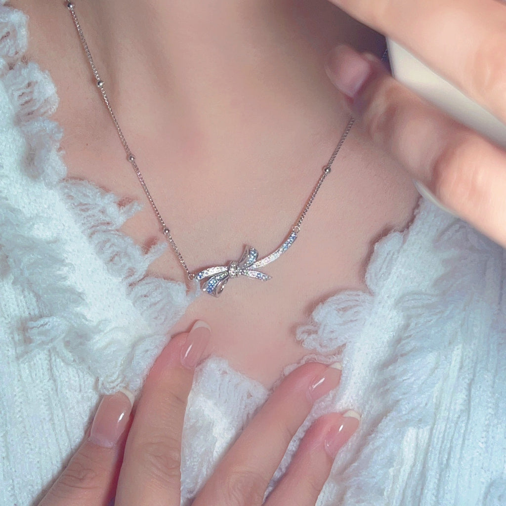 Lumina Sky Cubic Zirconia 925 Sterling Silver Bow Pendant Necklace