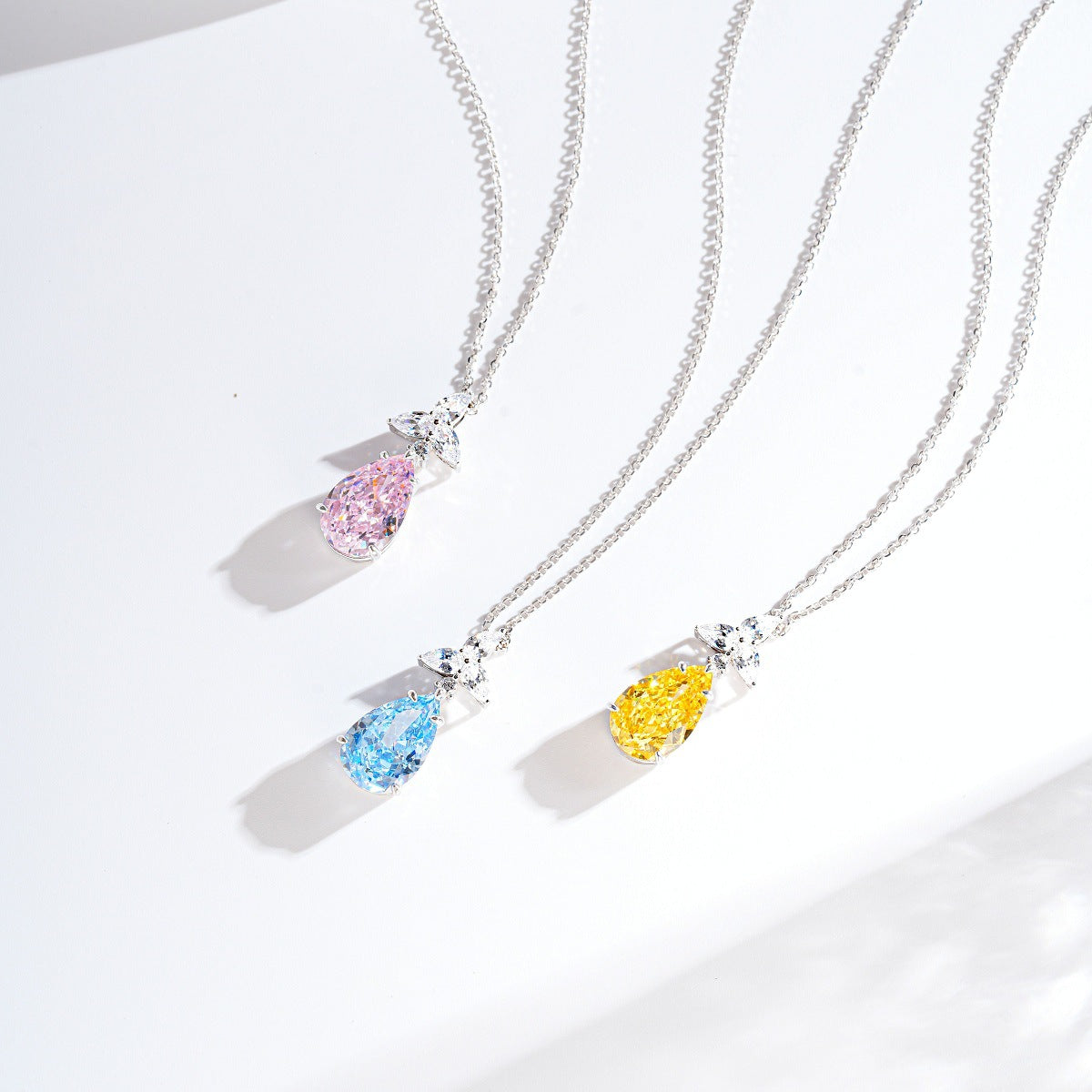 Lumina Splash Cubic Zirconia 925 Sterling Silver Teardrop Necklace