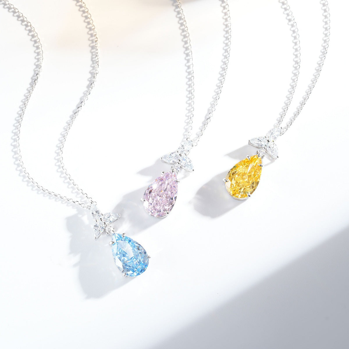 Lumina Splash Cubic Zirconia 925 Sterling Silver Teardrop Necklace