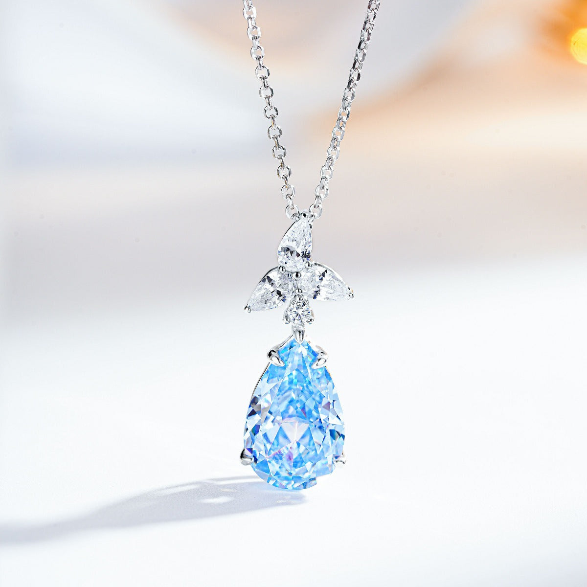 Lumina Splash Cubic Zirconia 925 Sterling Silver Teardrop Necklace