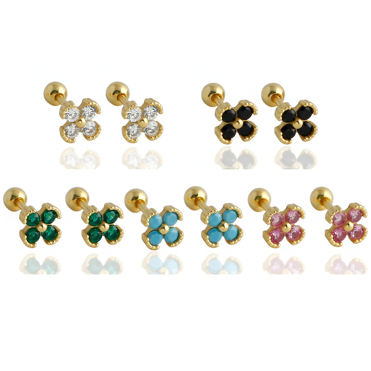 Lumina Splash Cubic Zirconia 925 Sterling Silver Four-Petal Flower Stud Earrings
