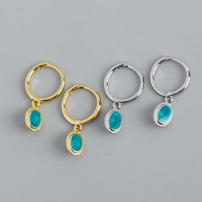 Lumina Sky 925 Sterling Silver Green Oval Epoxy Drop Earrings