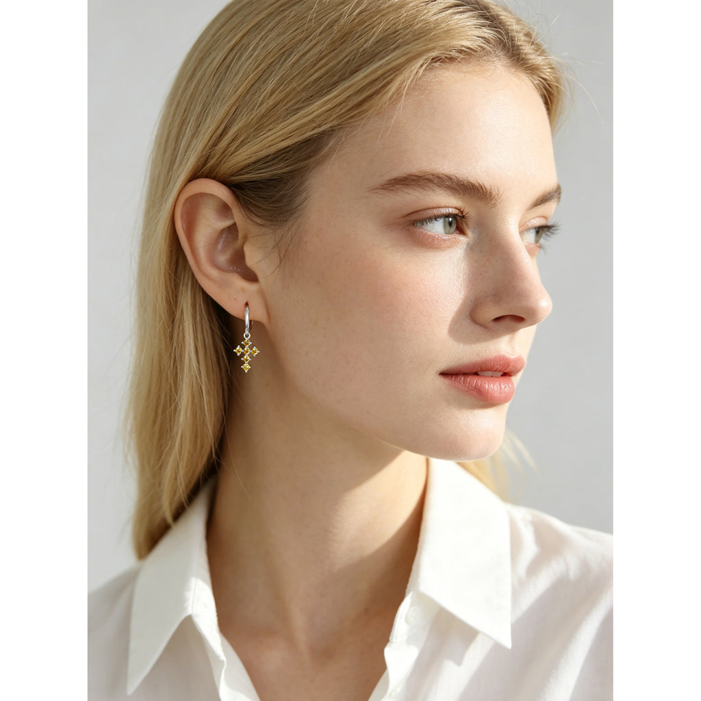 Lumina Splash Cubic Zirconia 925 Sterling Silver Cross Drop Hoop Earrings