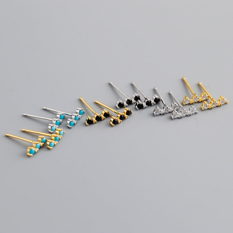 Lumina Sky 925 Sterling Silver Three-Stone Bar Stud Earrings