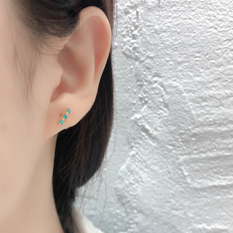 Lumina Sky 925 Sterling Silver Three-Stone Bar Stud Earrings