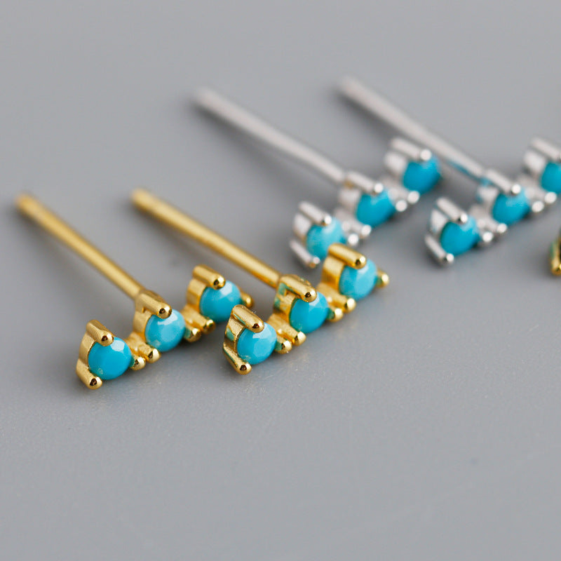 Lumina Sky 925 Sterling Silver Three-Stone Bar Stud Earrings