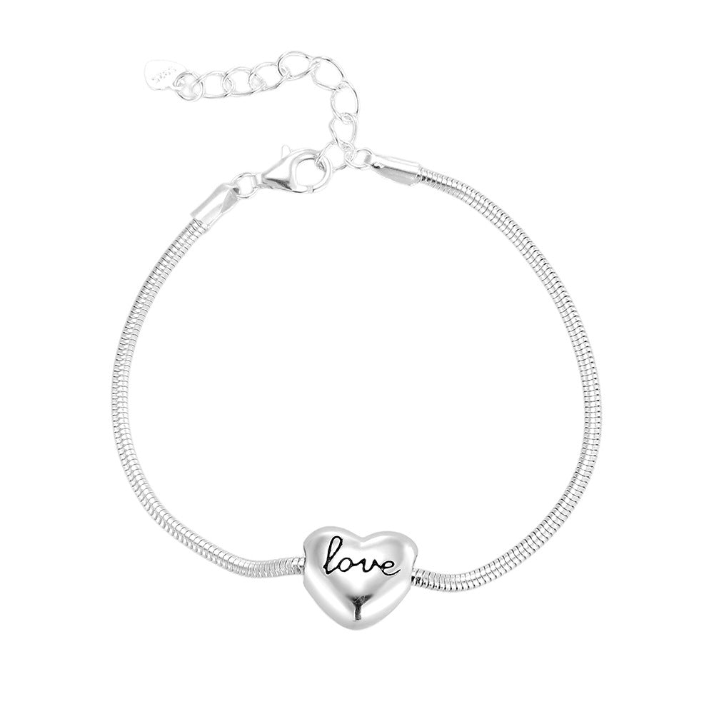 Lumina Heart 925 Sterling Silver Love Heart Snake Chain Bracelet