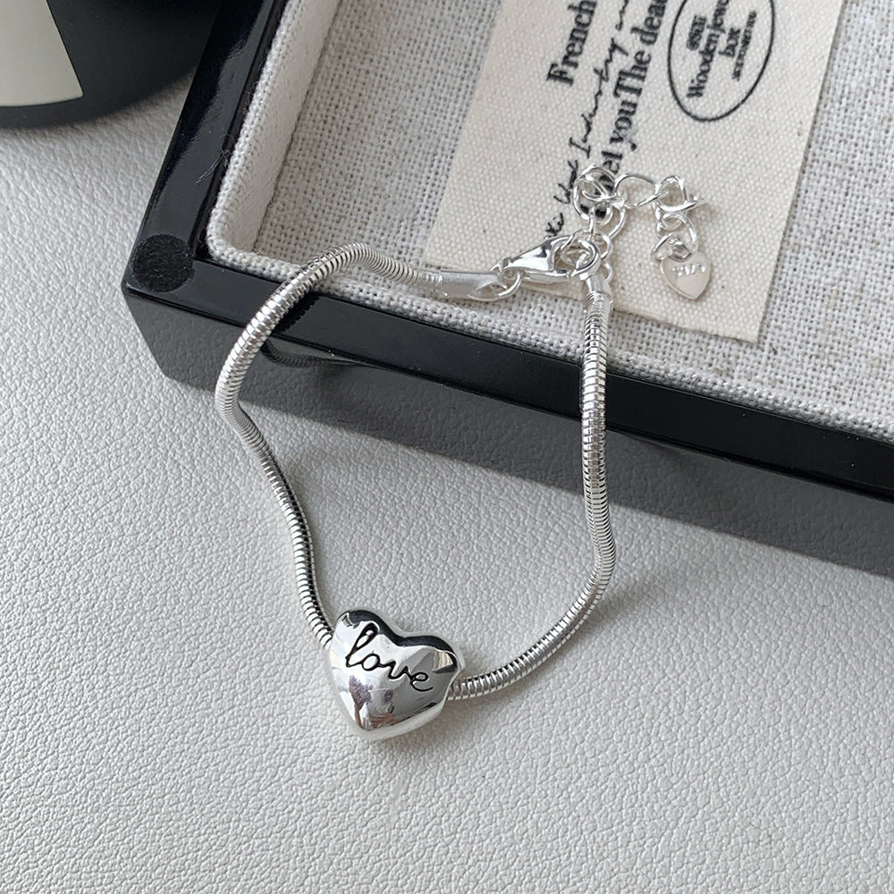 Lumina Heart 925 Sterling Silver Love Heart Snake Chain Bracelet