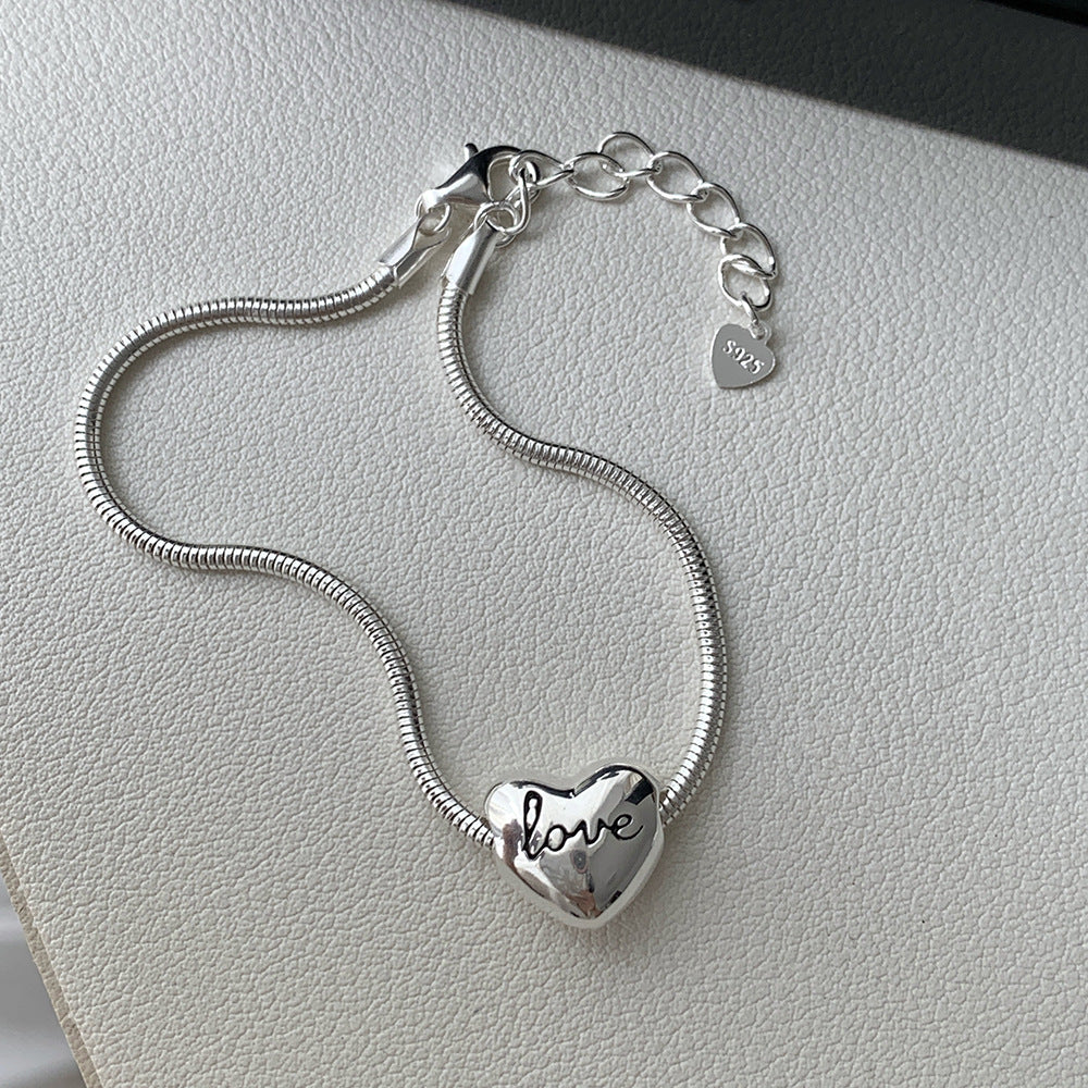 Lumina Heart 925 Sterling Silver Love Heart Snake Chain Bracelet