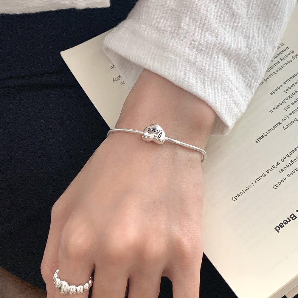 Lumina Heart 925 Sterling Silver Love Heart Snake Chain Bracelet