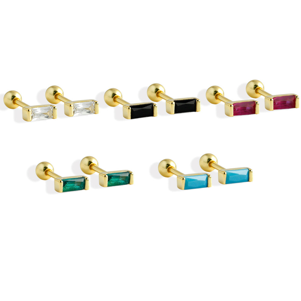 Luminan Splash Cubic Zirconia 925 Sterling Silver Rectangular Stud Earrings