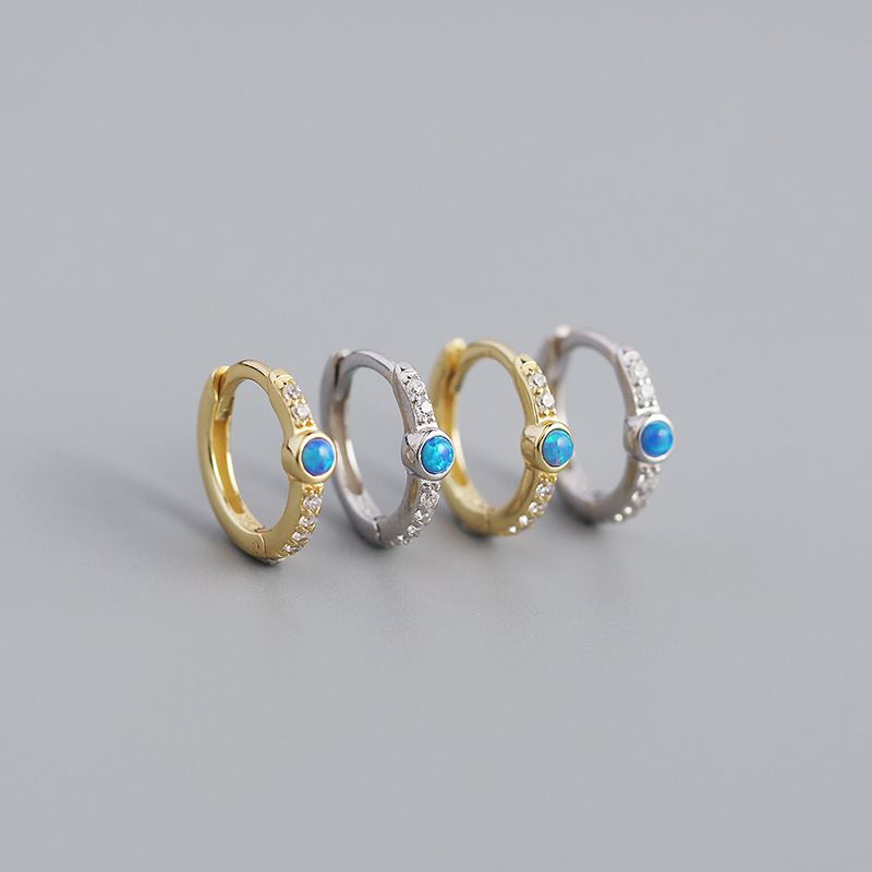 Lumina Sky Created Opal 925 Sterling Silver Huggie Earrings