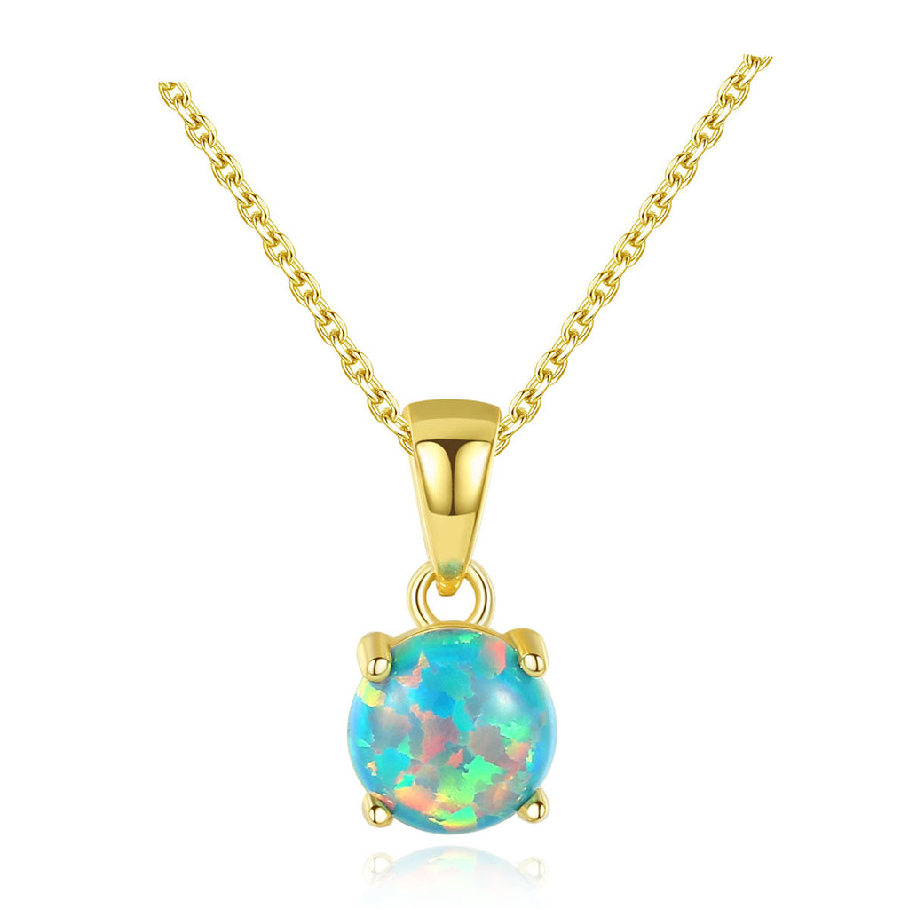 Lumina Sky Created Opal 925 Sterling Silver Round Pendant Necklace