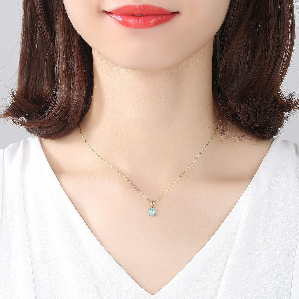 Lumina Sky Created Opal 925 Sterling Silver Round Pendant Necklace