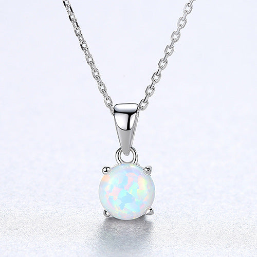 Lumina Sky Created Opal 925 Sterling Silver Round Pendant Necklace