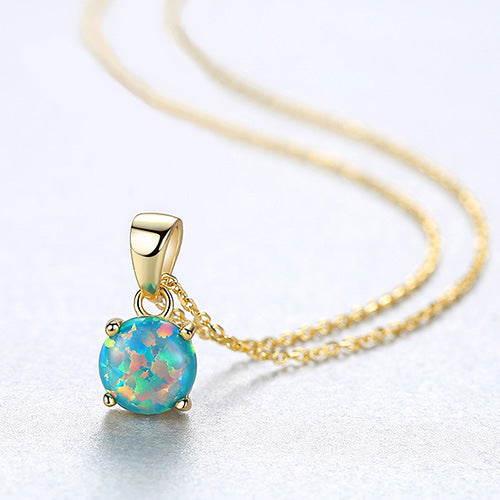 Lumina Sky Created Opal 925 Sterling Silver Round Pendant Necklace