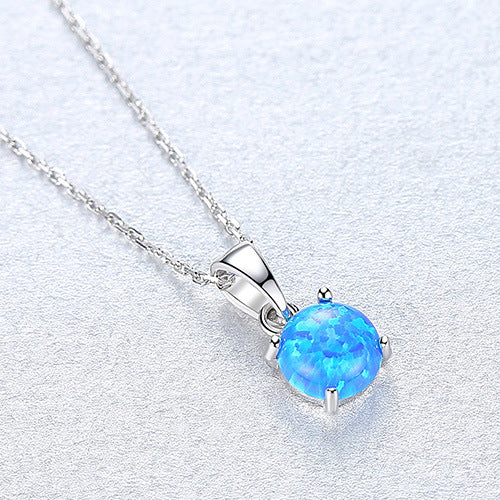 Lumina Sky Created Opal 925 Sterling Silver Round Pendant Necklace
