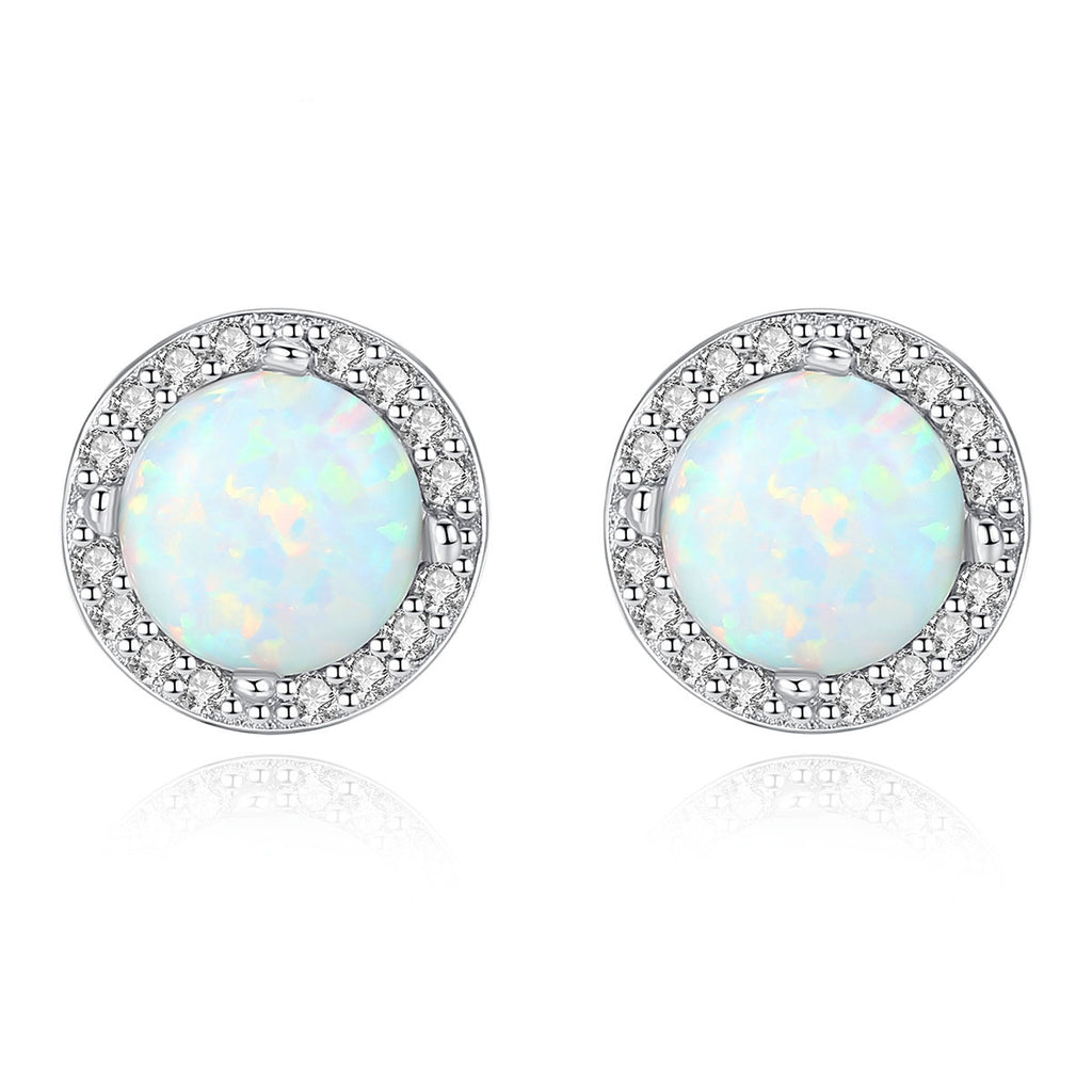 Lumina Sky Opal 925 Sterling Silver Round Stud Earrings