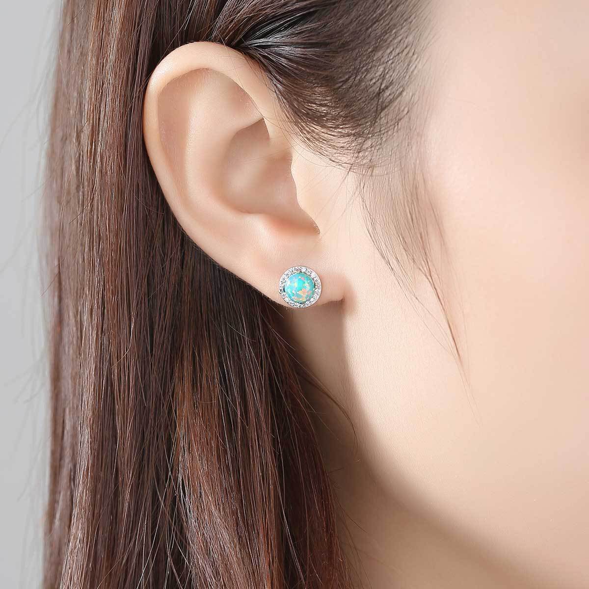 Lumina Sky Opal 925 Sterling Silver Round Stud Earrings
