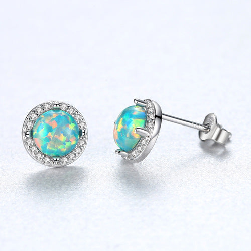 Lumina Sky Opal 925 Sterling Silver Round Stud Earrings