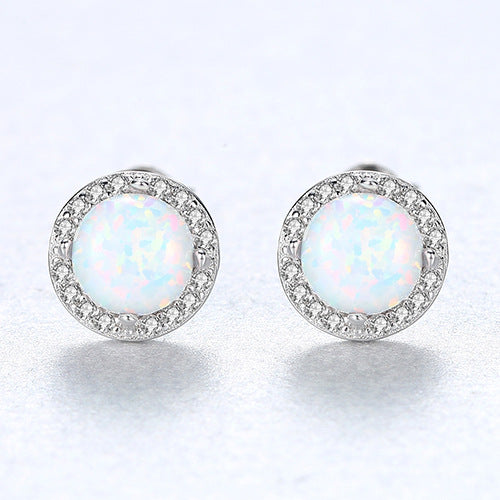 Lumina Sky Opal 925 Sterling Silver Round Stud Earrings