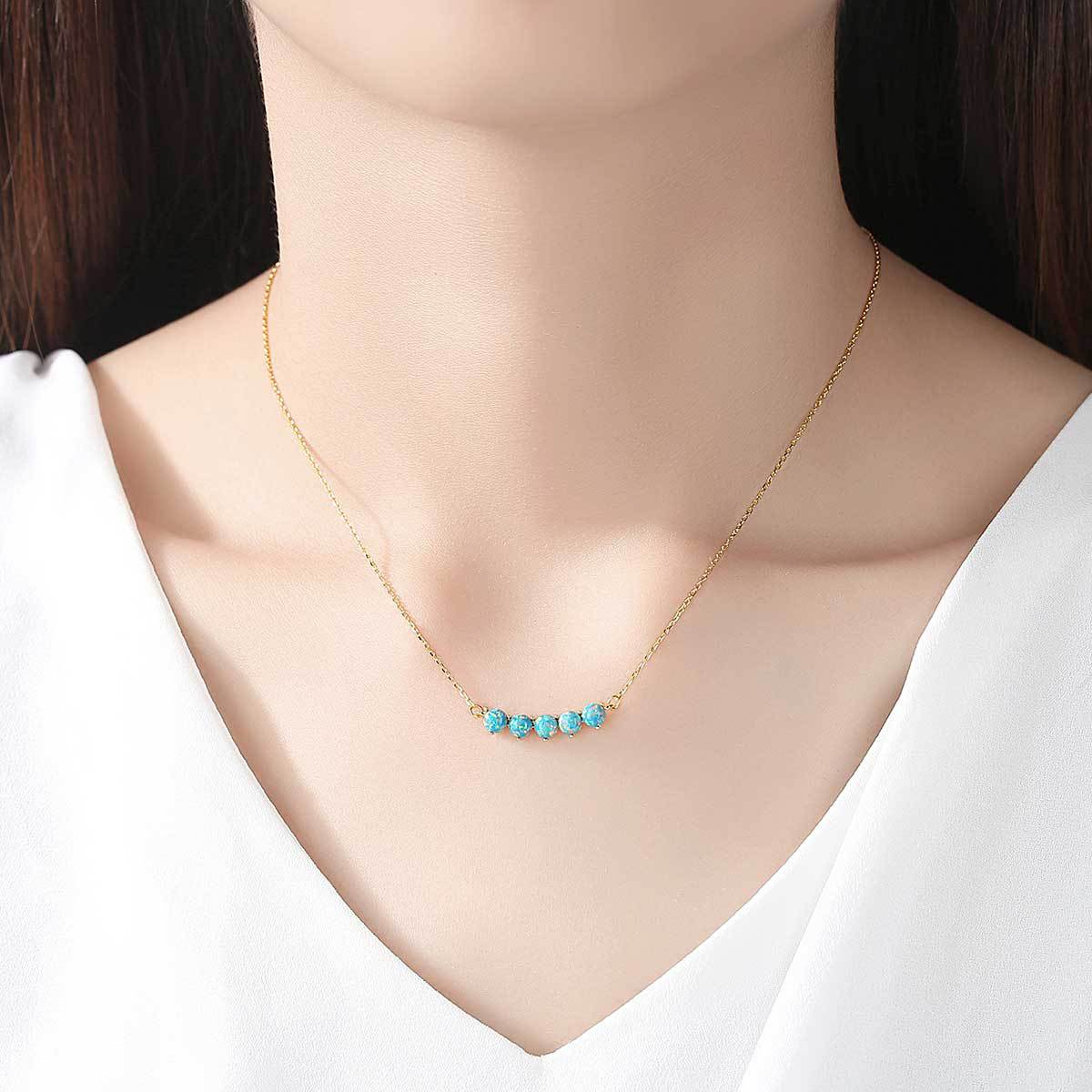 Lumina Sky Opal 925 Sterling Silver Five-Stone Necklace