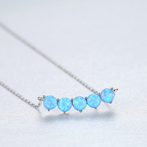Lumina Sky Opal 925 Sterling Silver Five-Stone Necklace