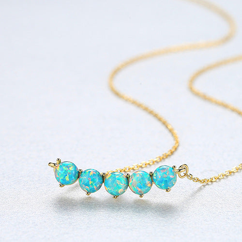 Lumina Sky Opal 925 Sterling Silver Five-Stone Necklace
