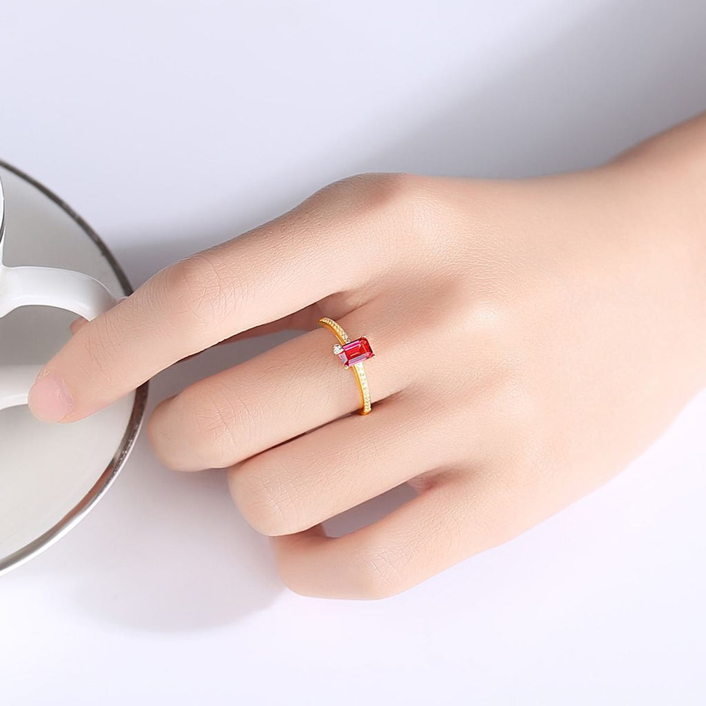 Lumina Splash Cubic Zirconia 925 Sterling Silver Red Baguette Ring