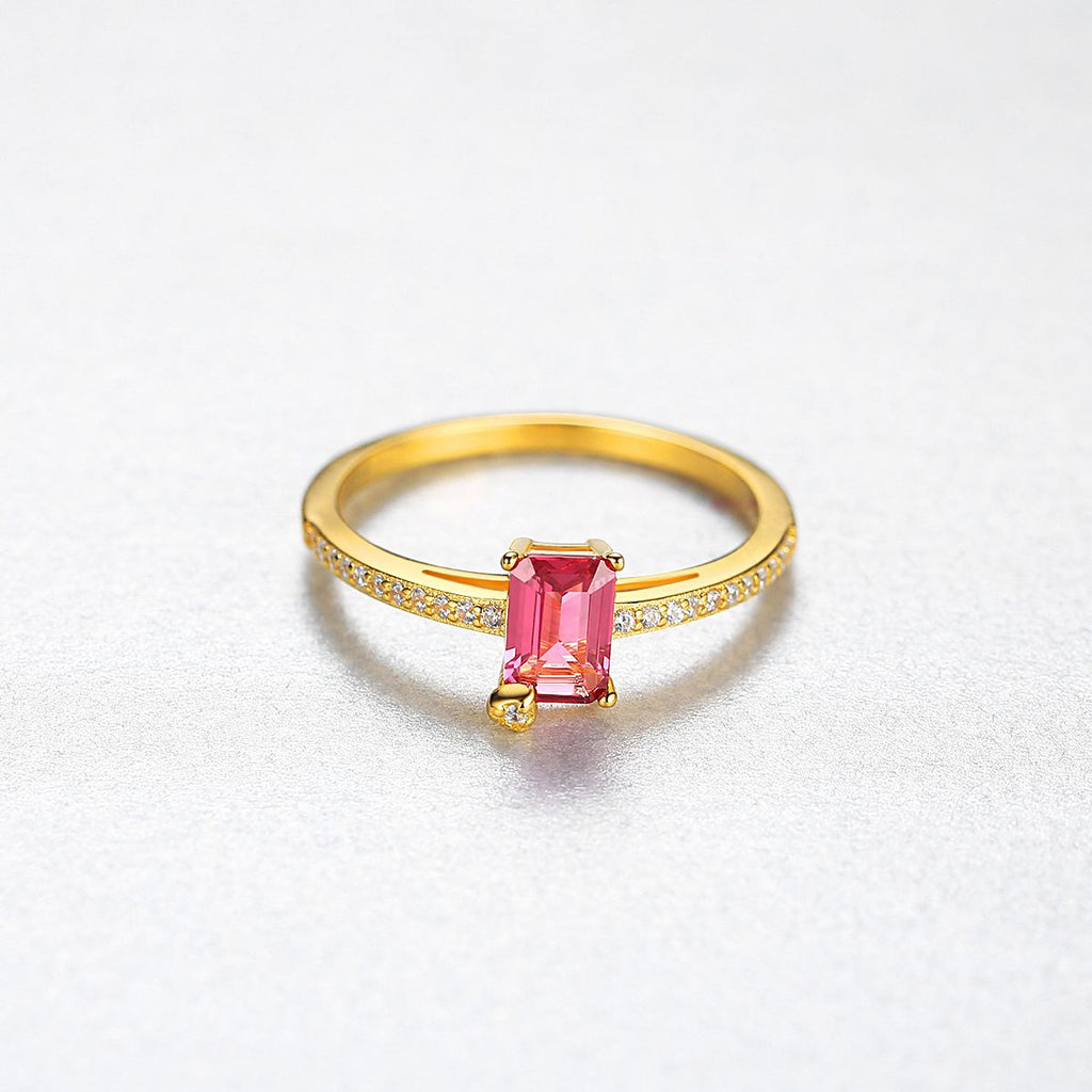 Lumina Splash Cubic Zirconia 925 Sterling Silver Red Baguette Ring