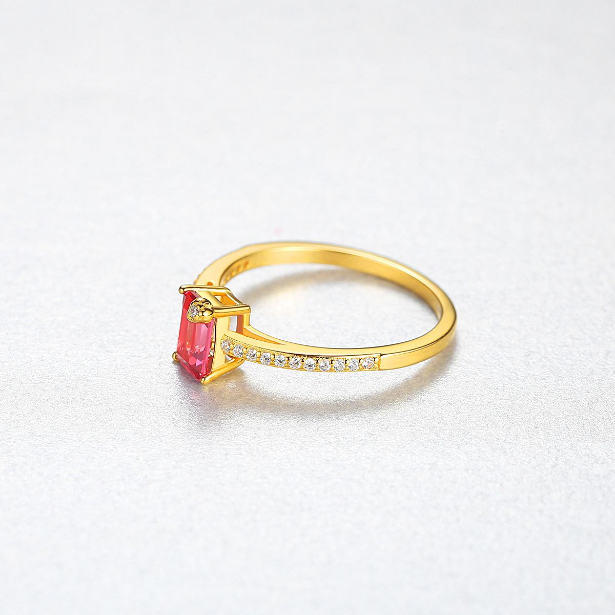 Lumina Splash Cubic Zirconia 925 Sterling Silver Red Baguette Ring