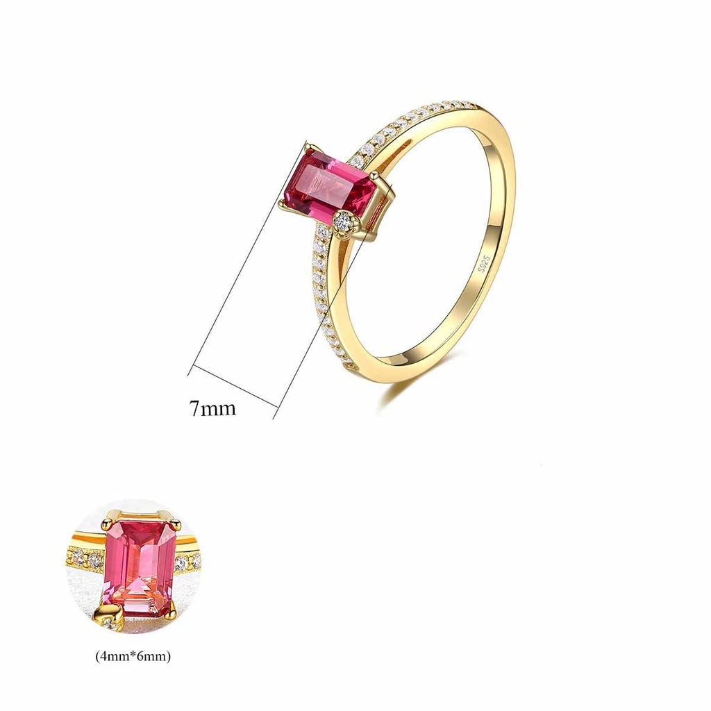 Lumina Splash Cubic Zirconia 925 Sterling Silver Red Baguette Ring