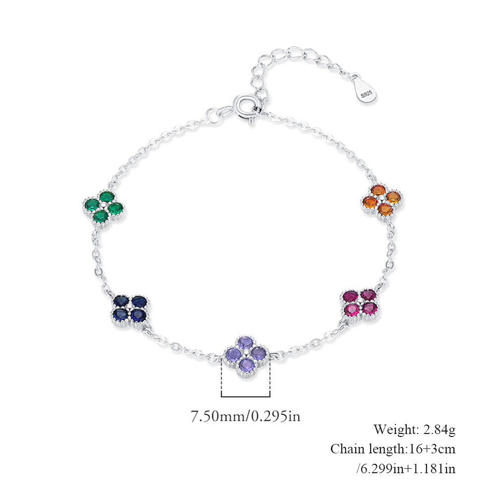 Lumina Splash Cubic Zirconia 925 Sterling Silver Clover Bracelet