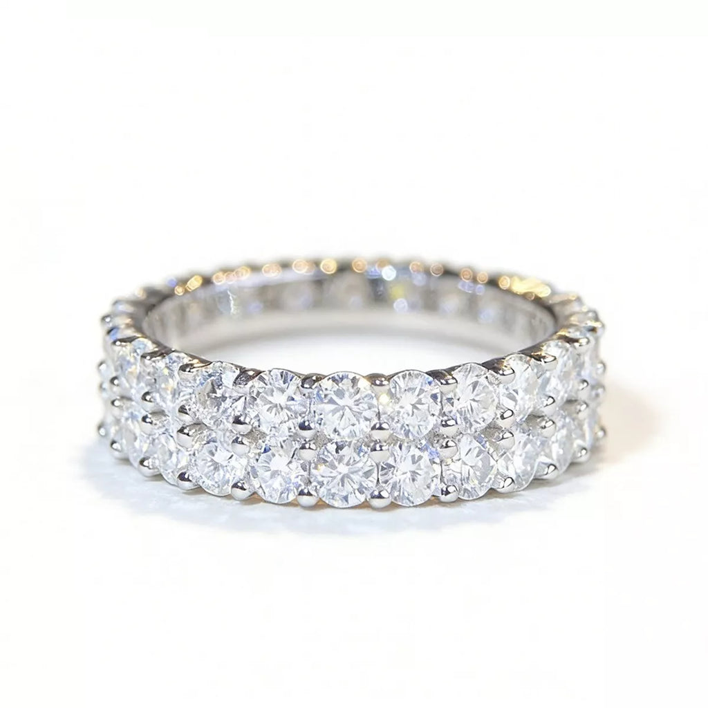 Sensa Moderna Moissanite 925 Sterling Silver Double Row Eternity Band Ring