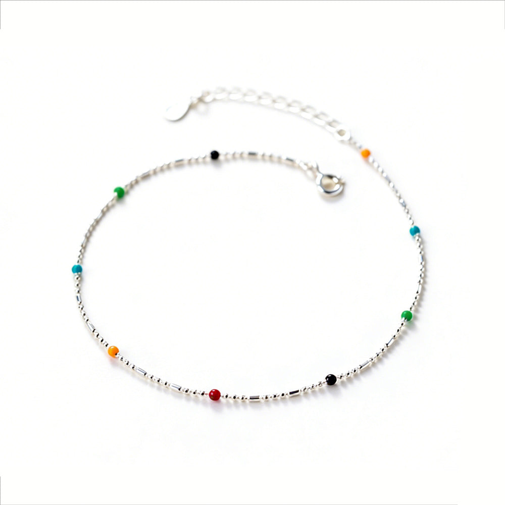 Lumina Splash 925 Sterling Silver Multicolour Bead Anklet