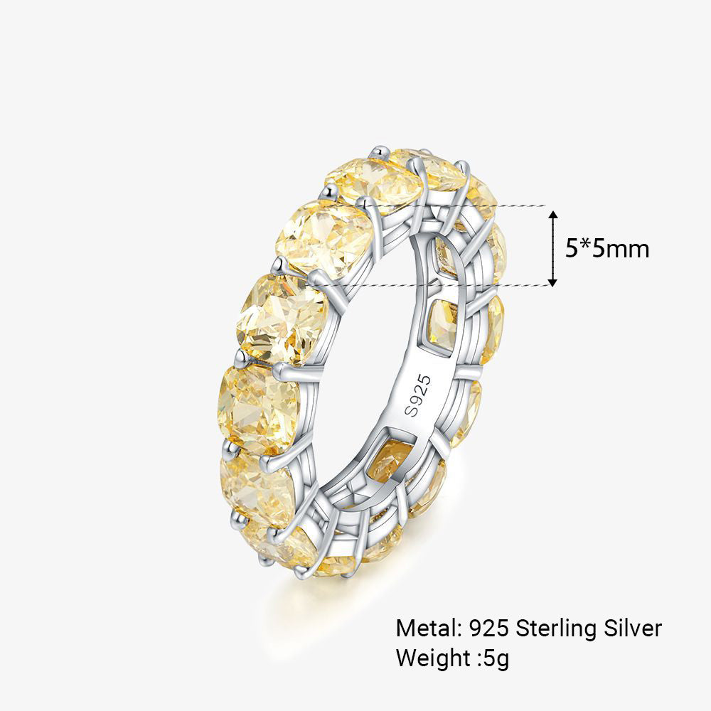 Lumina Splash Cubic Zirconia 925 Sterling Silver Cushion-Cut Eternity Ring