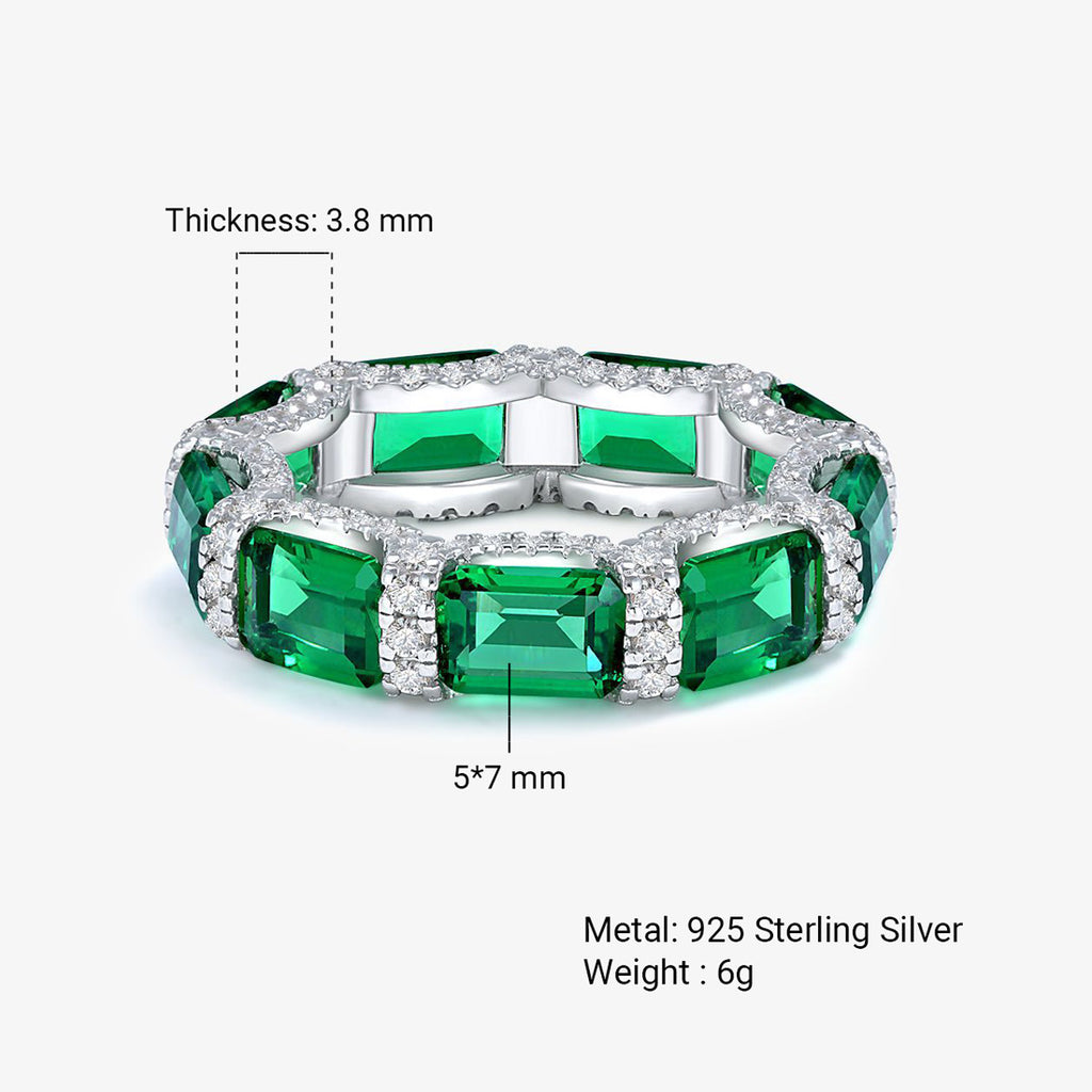 Lumina Splash Synthetic Emerald 925 Sterling Silver Eternity Ring