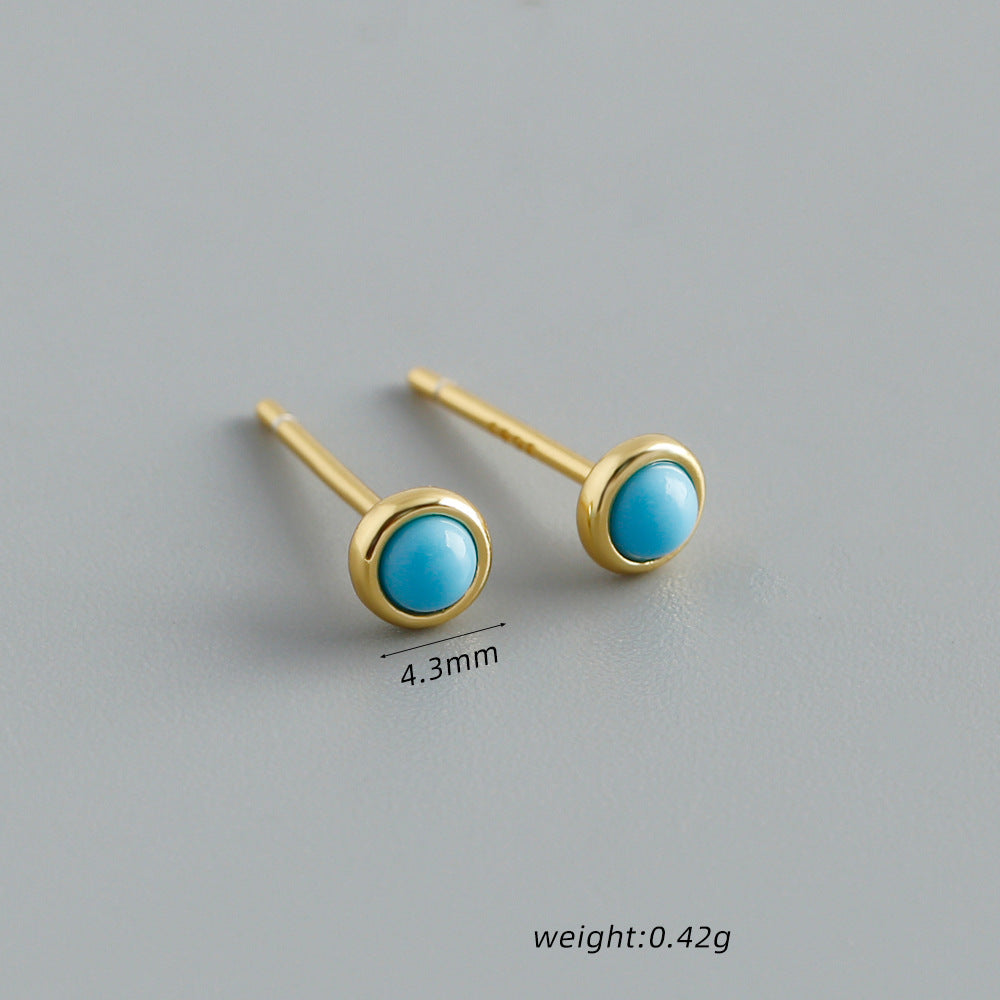 Lumina Sky Blue Natural Stone 925 Sterling Silver Round Stud Earrings