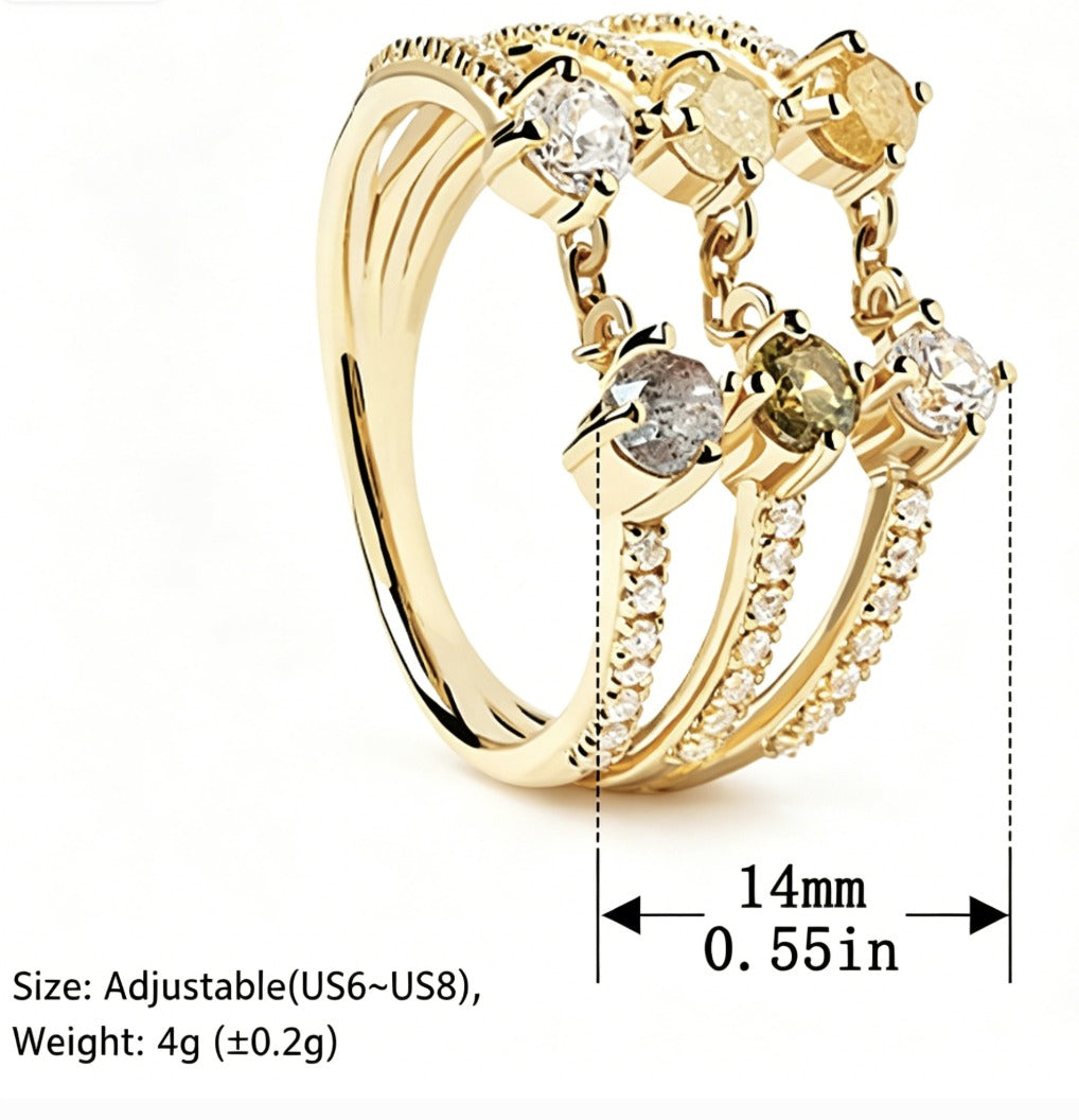 Lumina Splash Cubic Zirconia 925 Sterling Silver Multi-Band Adjustable Ring