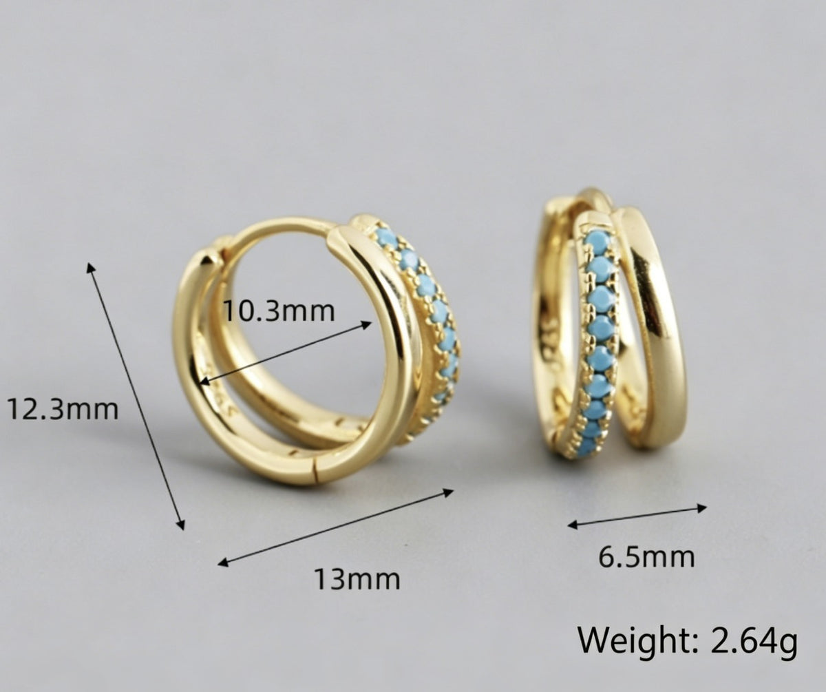 Lumina Splash Cubic Zirconia 925 Sterling Silver Double Circle Huggie Earrings