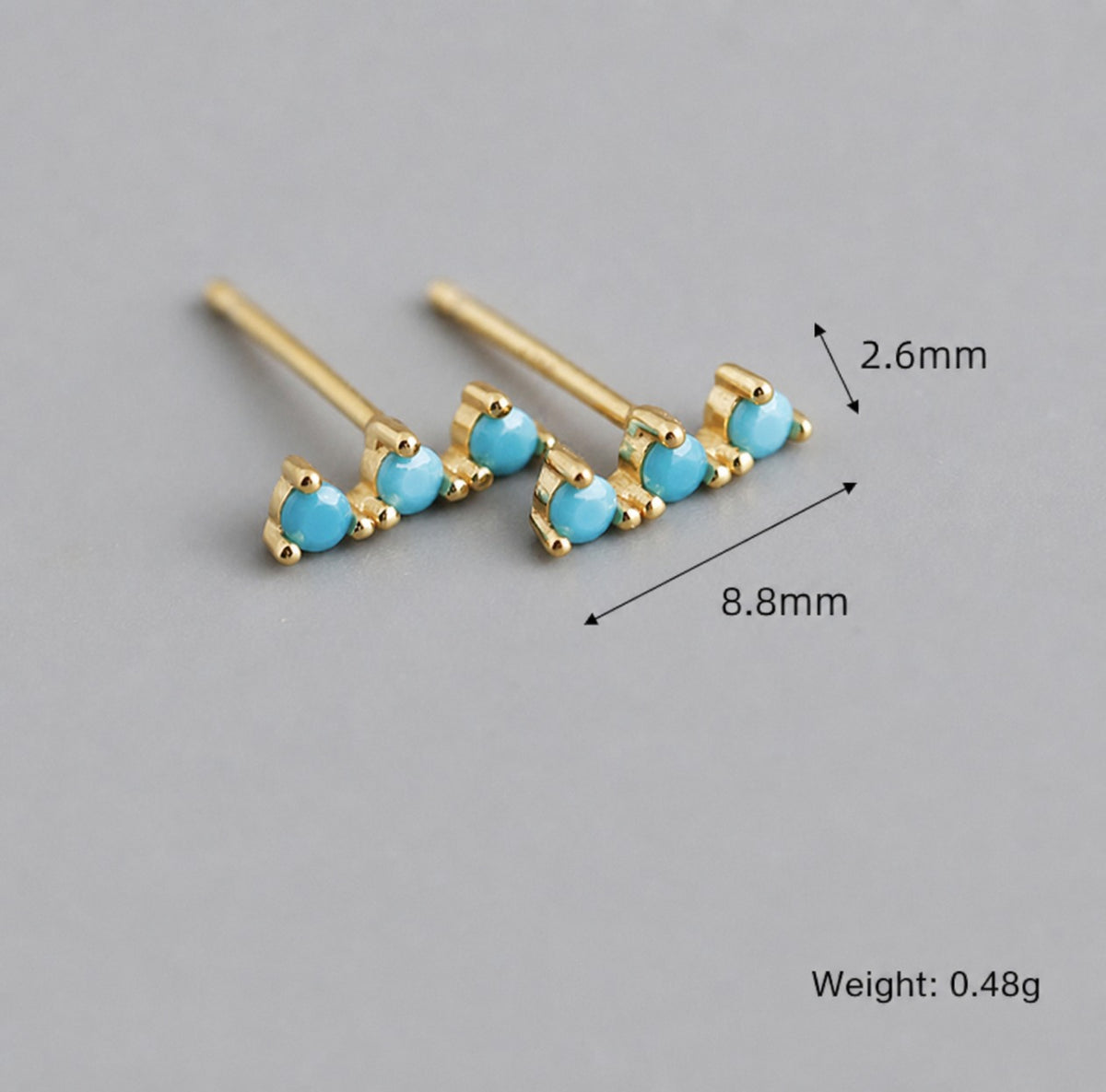 Lumina Sky 925 Sterling Silver Three-Stone Bar Stud Earrings