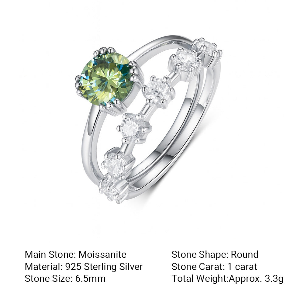 Lumina Splash Moissanite 925 Sterling Silver Blue Green Double Band Ring