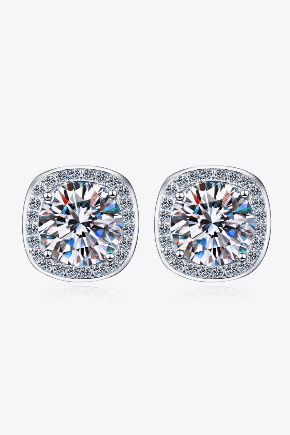 Sensa Moderna 1 Carat Moissanite 925 Sterling Silver Square Halo Stud Earrings