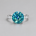 Sensa Moderna 10 Carat Blue-Green Moissanite 925 Sterling Silver Solitaire Ring