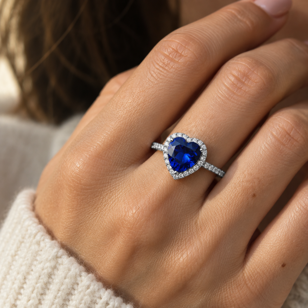 Blue Heart Ring - Natural Model
